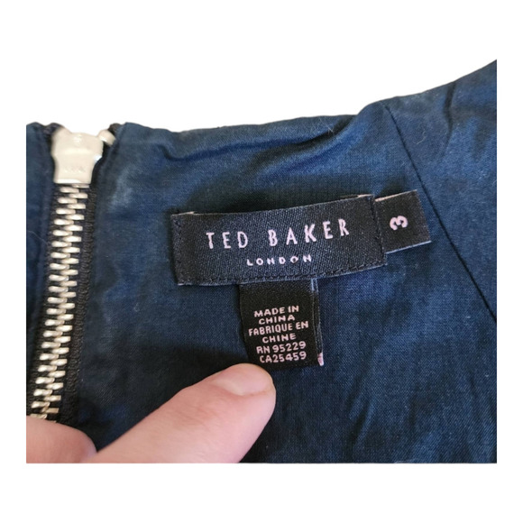 TED BAKER Pleated Pencil Dress Black Short Sleeve Knee Length Womens size 3 m - Picture 6 of 9